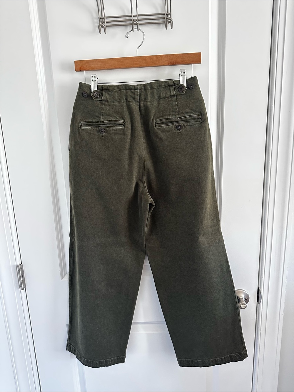 POETRY Olive Green Cropped Pants with Pleating and Adjustable Waist